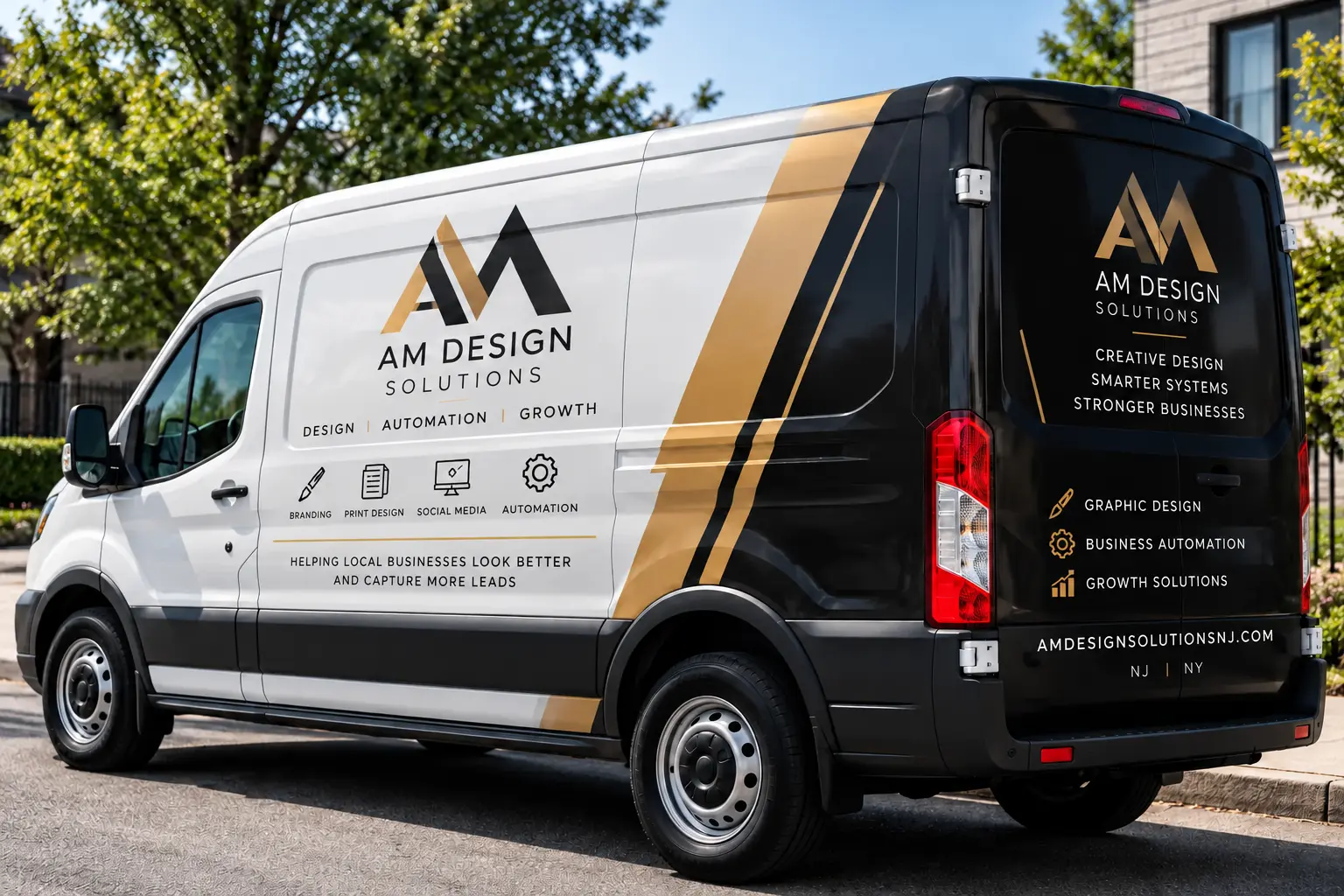 Concept AM Design Solutions branded vehicle graphics shown on a commercial van